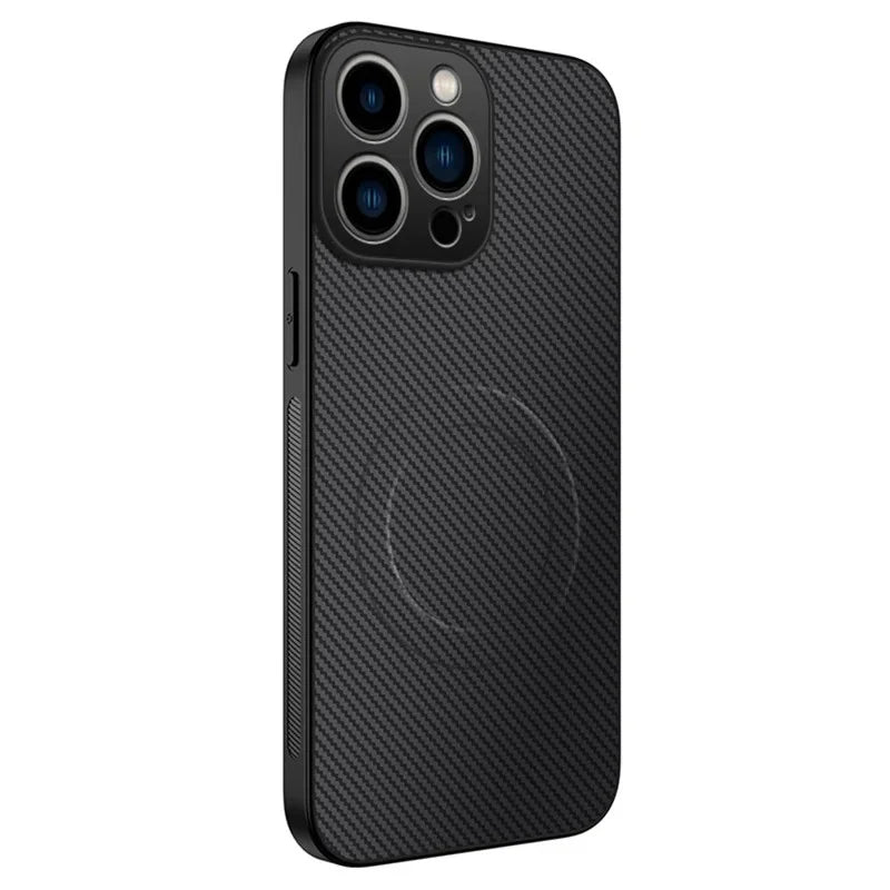 WANLONFENG For iPhone 16 Pro Case Compatible with MagSafe  TQ Series Carbon Fiber Texture PC TPU Phone Cover - Black - 1