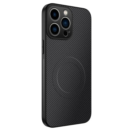 WANLONFENG For iPhone 16 Pro Max Case Compatible with MagSafe  TQ Series Carbon Fiber Texture PC TPU Phone Cover - Black - 1