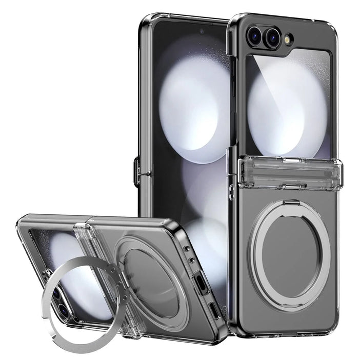 For Samsung Galaxy Z Flip7 5G Case with Magnetic Kickstand Spring Hinge PC Folding Phone Cover - Transparent - 1