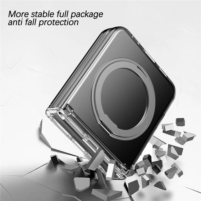 For Samsung Galaxy Z Flip7 5G Case with Magnetic Kickstand Spring Hinge PC Folding Phone Cover - Transparent - 4