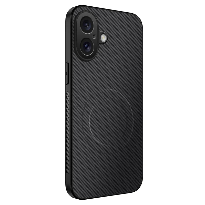 WANLONFENG For iPhone 16 Case Compatible with MagSafe  TQ Series Carbon Fiber Texture PC TPU Phone Cover - Black - 1