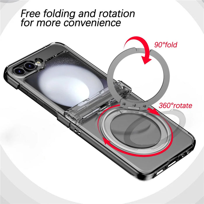 For Samsung Galaxy Z Flip5 5G Case with Magnetic Kickstand Spring Hinge PC Folding Phone Cover - Transparent - 2