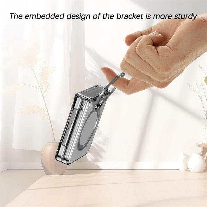 For Samsung Galaxy Z Flip5 5G Case with Magnetic Kickstand Spring Hinge PC Folding Phone Cover - Transparent - 5