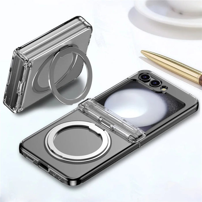 For Samsung Galaxy Z Flip5 5G Case with Magnetic Kickstand Spring Hinge PC Folding Phone Cover - Transparent - 7