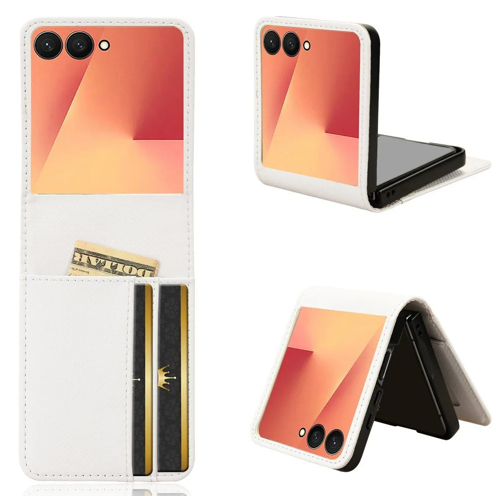 For Samsung Galaxy Z Flip7 5G Case PU Leather + PC Card Holder Mobile Phone Cover - White - 1