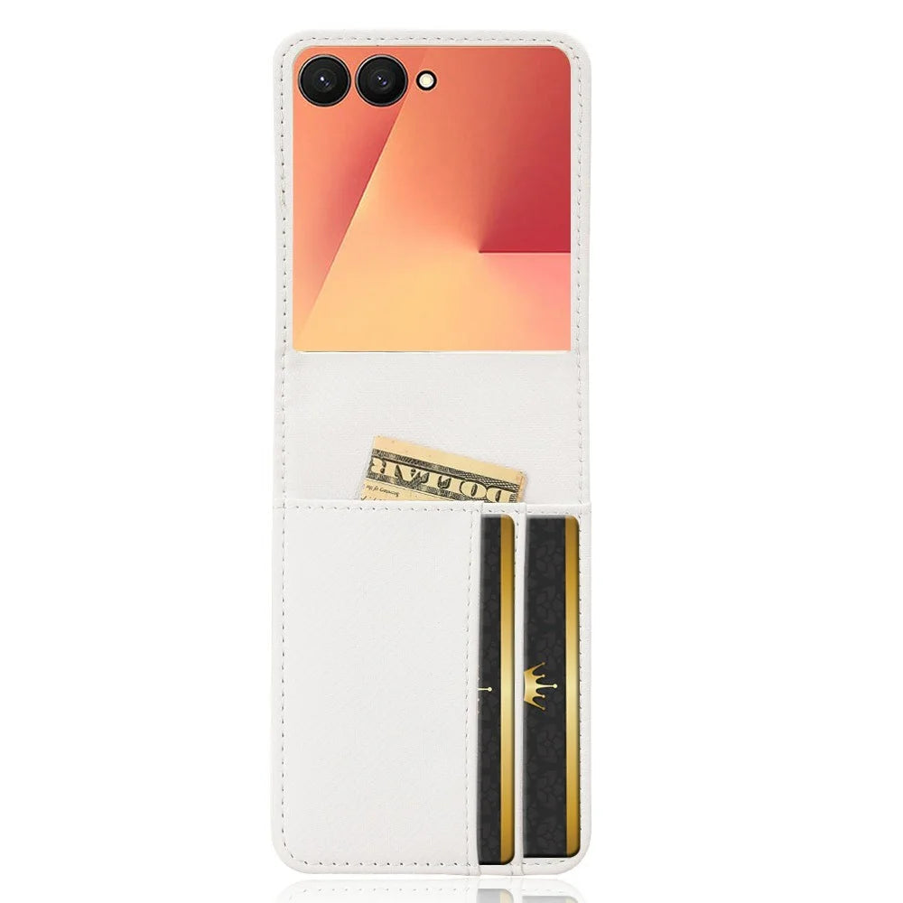 For Samsung Galaxy Z Flip7 5G Case PU Leather + PC Card Holder Mobile Phone Cover - White - 2