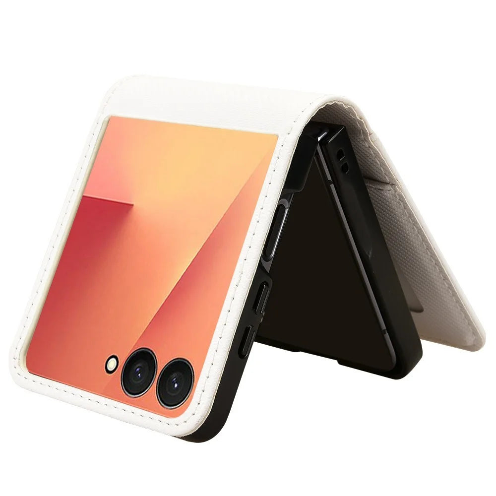 For Samsung Galaxy Z Flip7 5G Case PU Leather + PC Card Holder Mobile Phone Cover - White - 3