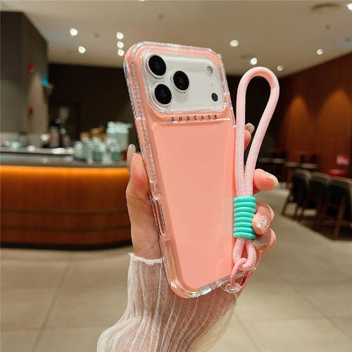For iPhone 18 Pro / 17 Pro Case 3 in 1 Drop-Proof PC + TPU Phone Back Cover with Wrist Strap - Pink - 1