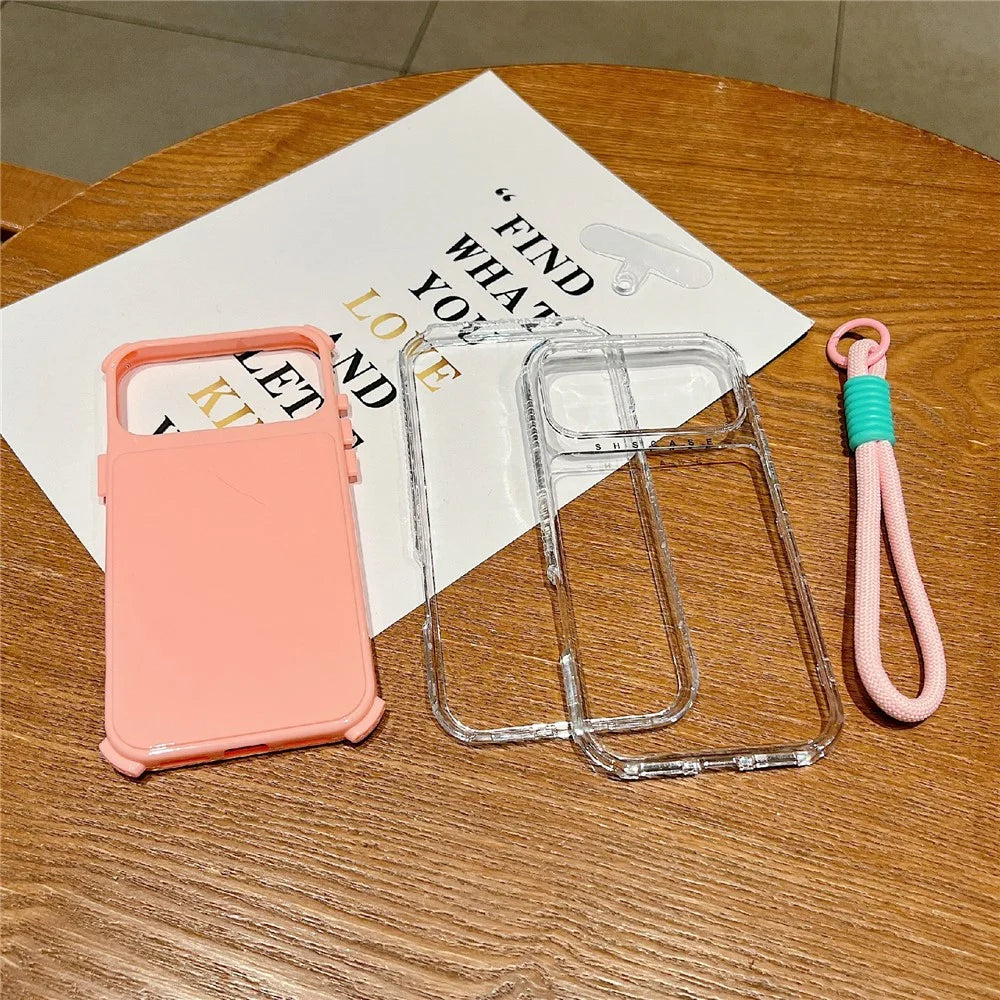 For iPhone 18 Pro / 17 Pro Case 3 in 1 Drop-Proof PC + TPU Phone Back Cover with Wrist Strap - Pink - 2