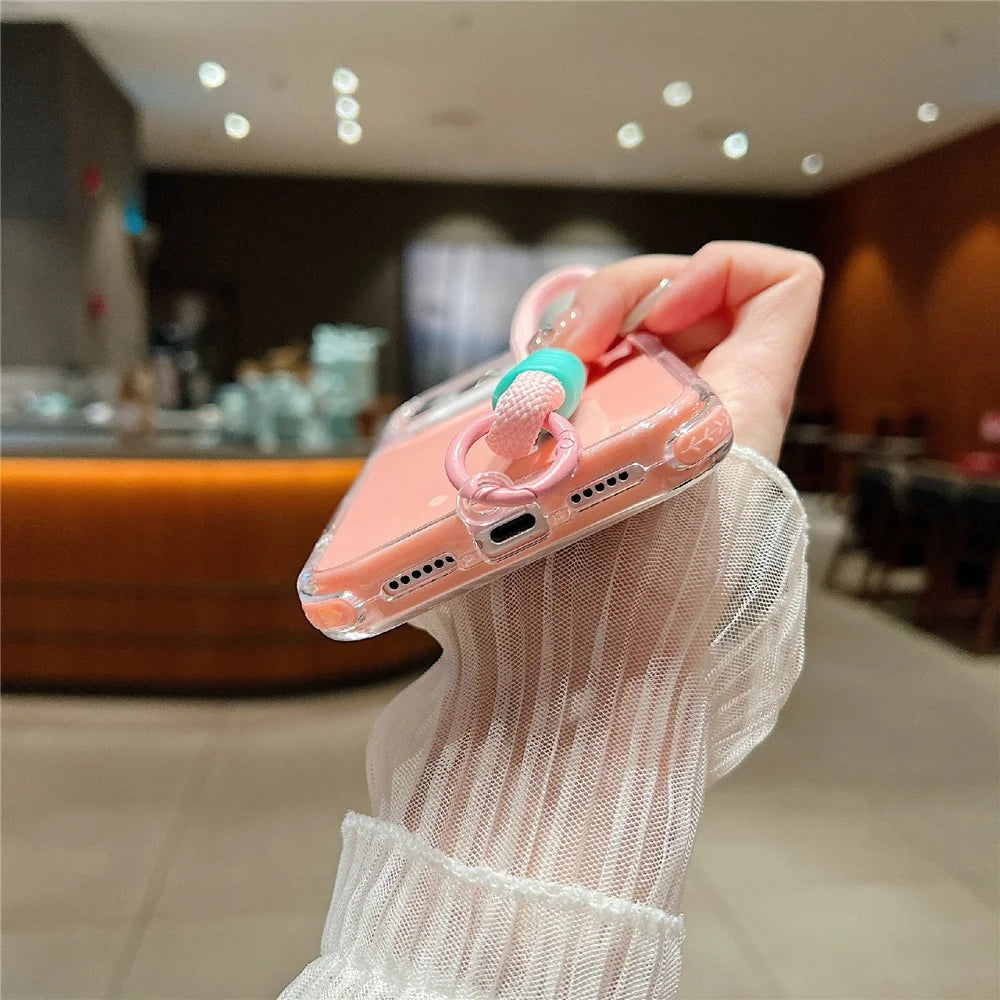 For iPhone 18 Pro Max / 17 Pro Max Case 3 in 1 Drop-Proof PC + TPU Phone Back Cover with Wrist Strap - Pink - 4
