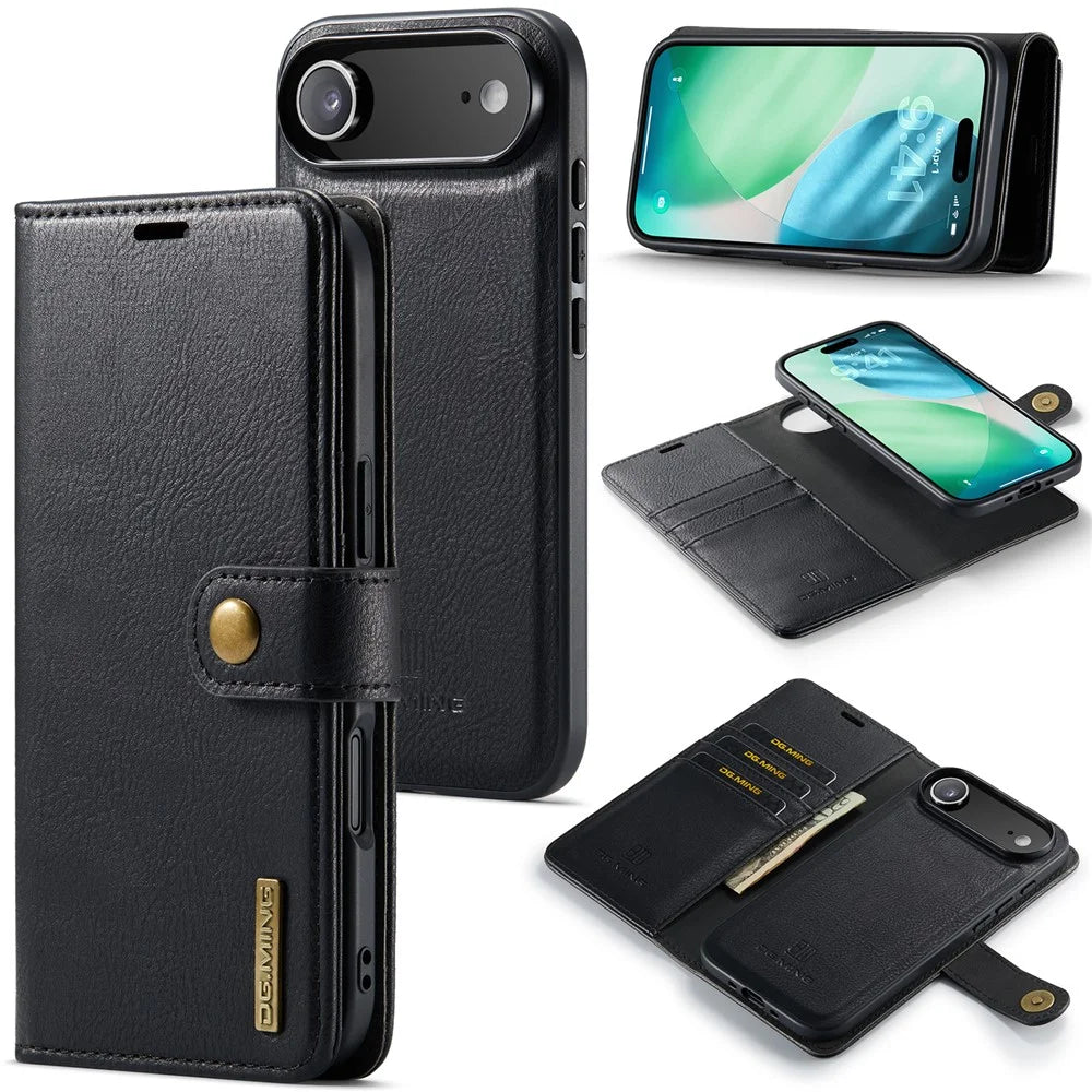 DG.MING for iPhone Air Case Detachable Split Leather Phone Cover - Black - 1