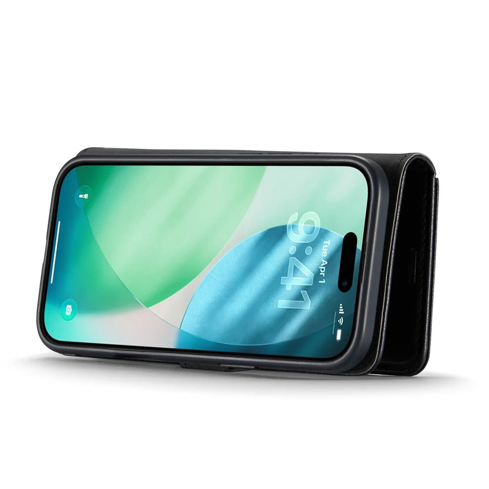 DG.MING for iPhone Air Case Detachable Split Leather Phone Cover - Black - 2