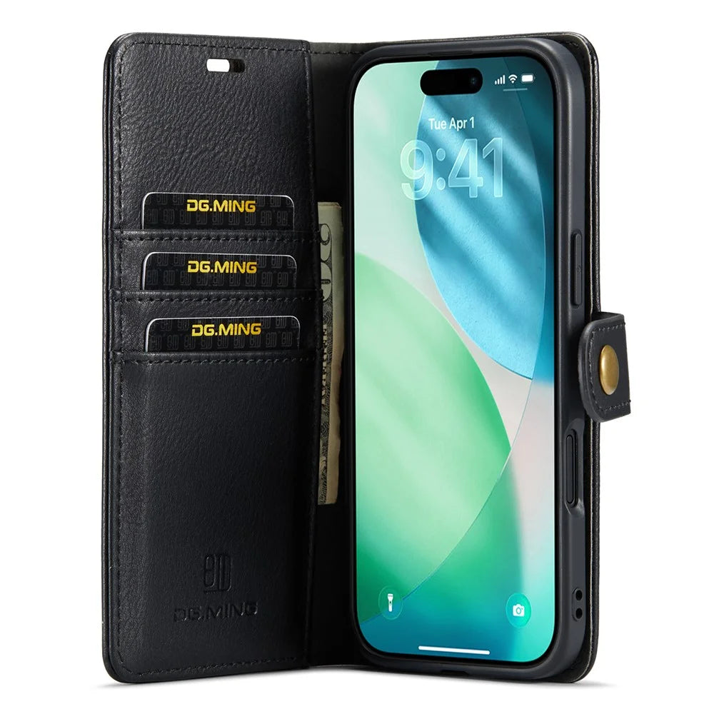 DG.MING for iPhone Air Case Detachable Split Leather Phone Cover - Black - 3