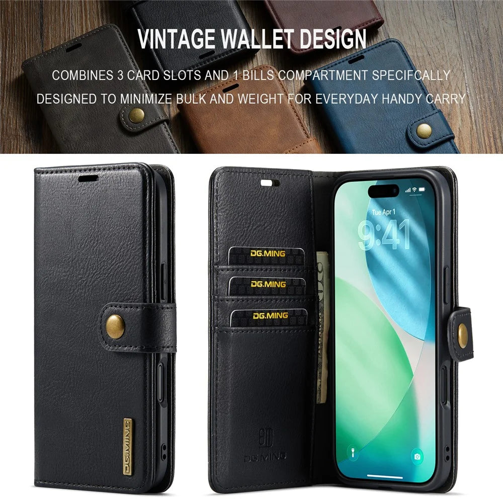 DG.MING for iPhone Air Case Detachable Split Leather Phone Cover - Black - 6