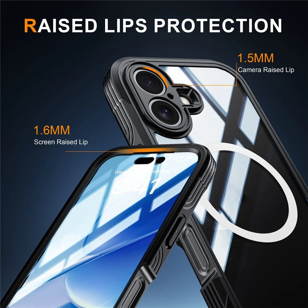 For iPhone 17 Magnetic Case PC + TPU Phone Cover with Tempered Glass Screen Film - Black - 3