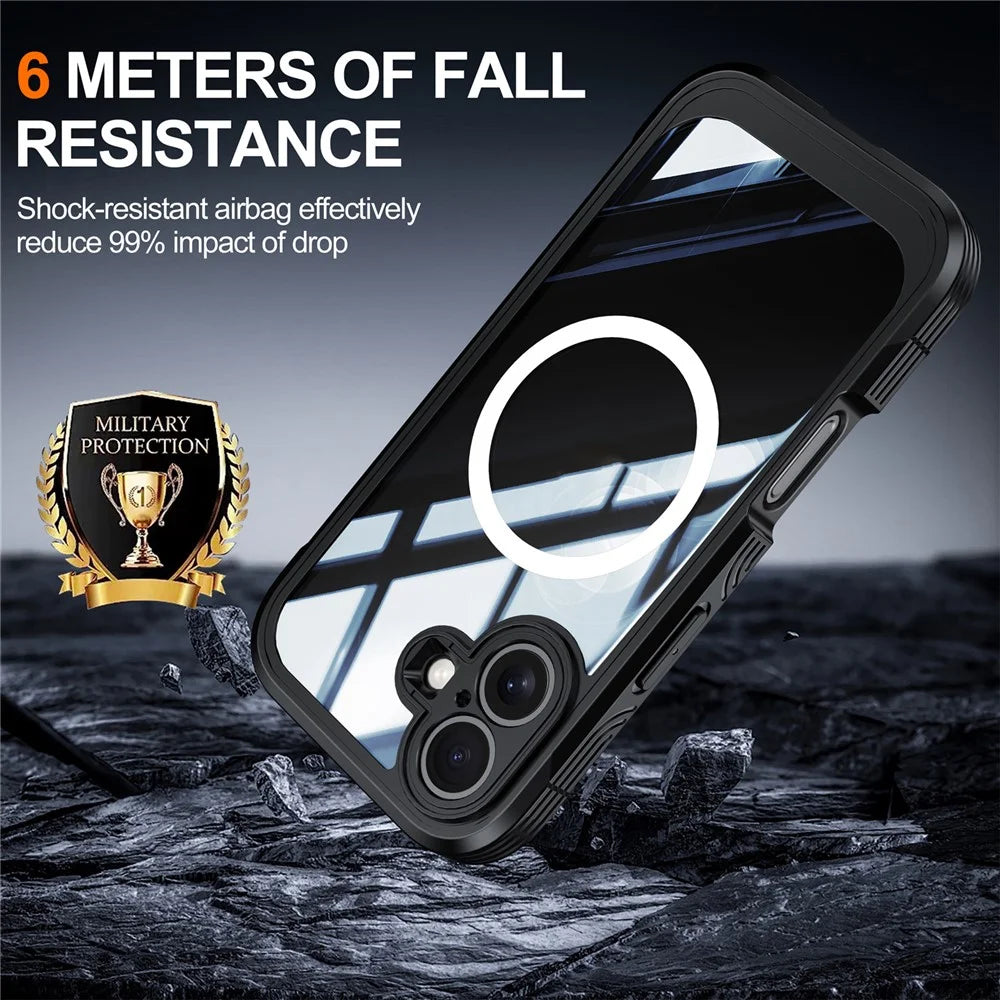 For iPhone 17 Magnetic Case PC + TPU Phone Cover with Tempered Glass Screen Film - Black - 4