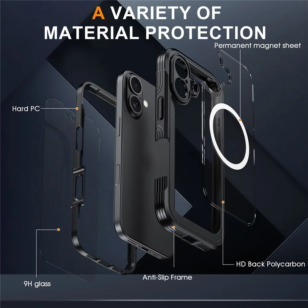 For iPhone 17 Magnetic Case PC + TPU Phone Cover with Tempered Glass Screen Film - Black - 7