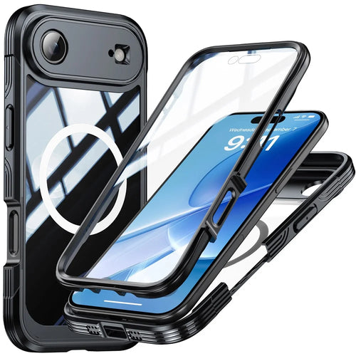 For iPhone Air Magnetic Case PC + TPU Phone Cover with Tempered Glass Screen Film - Black - 1