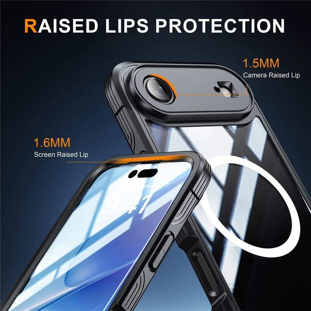 For iPhone Air Magnetic Case PC + TPU Phone Cover with Tempered Glass Screen Film - Black - 2