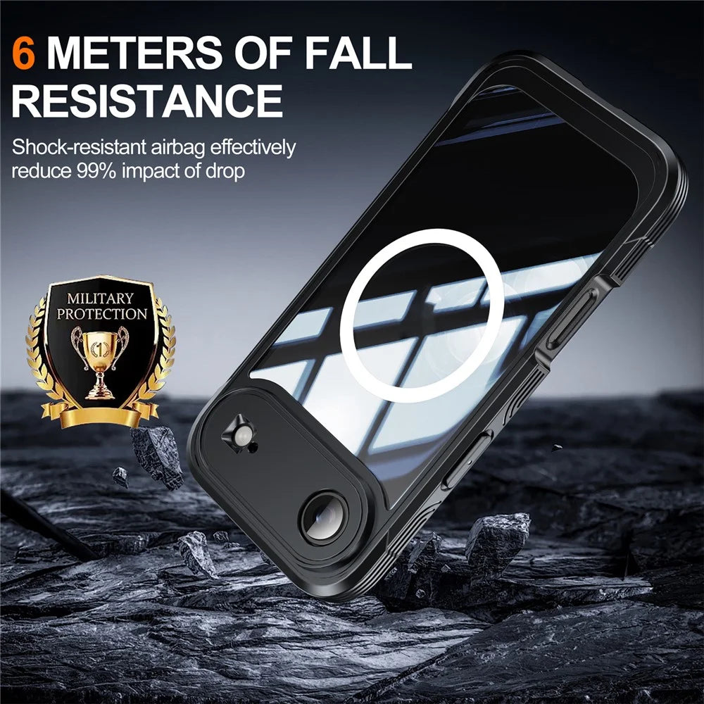 For iPhone Air Magnetic Case PC + TPU Phone Cover with Tempered Glass Screen Film - Black - 3