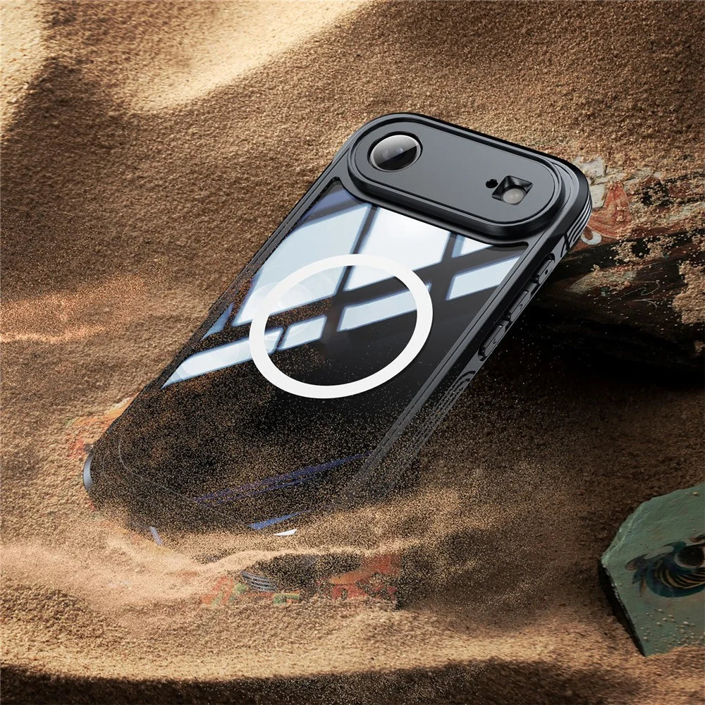 For iPhone Air Magnetic Case PC + TPU Phone Cover with Tempered Glass Screen Film - Black - 5