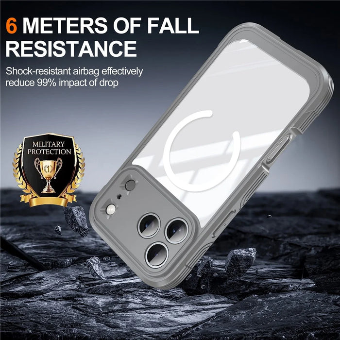For iPhone 18 Pro / 17 Pro Magnetic Case PC + TPU Phone Cover with Tempered Glass Screen Film - Grey - 3