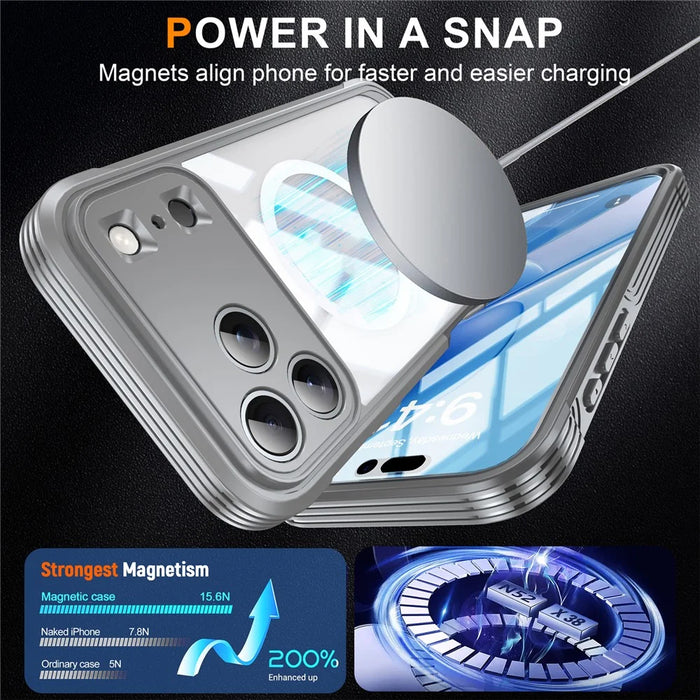 For iPhone 18 Pro / 17 Pro Magnetic Case PC + TPU Phone Cover with Tempered Glass Screen Film - Grey - 4