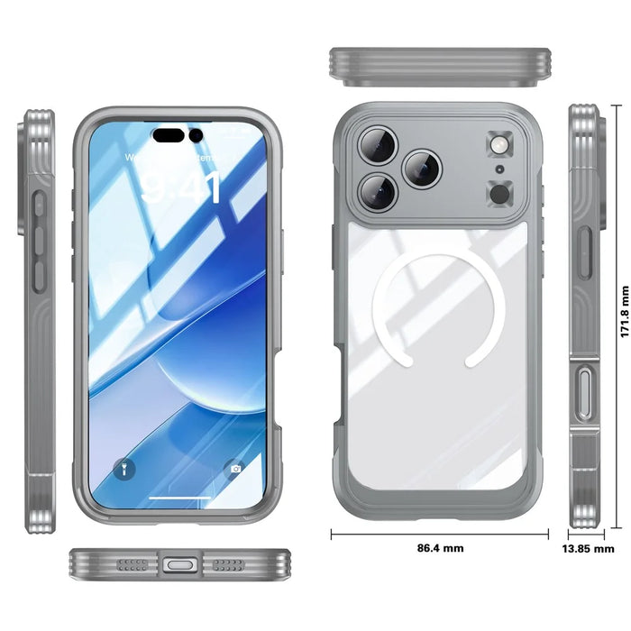 For iPhone 18 Pro / 17 Pro Magnetic Case PC + TPU Phone Cover with Tempered Glass Screen Film - Grey - 5