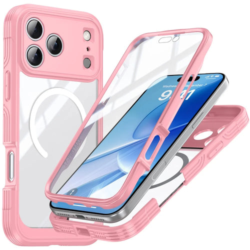 For iPhone 18 Pro Max / 17 Pro Max Case Compatible with MagSafe PC + TPU Phone Cover with Tempered Glass Screen Film - Pink - 1