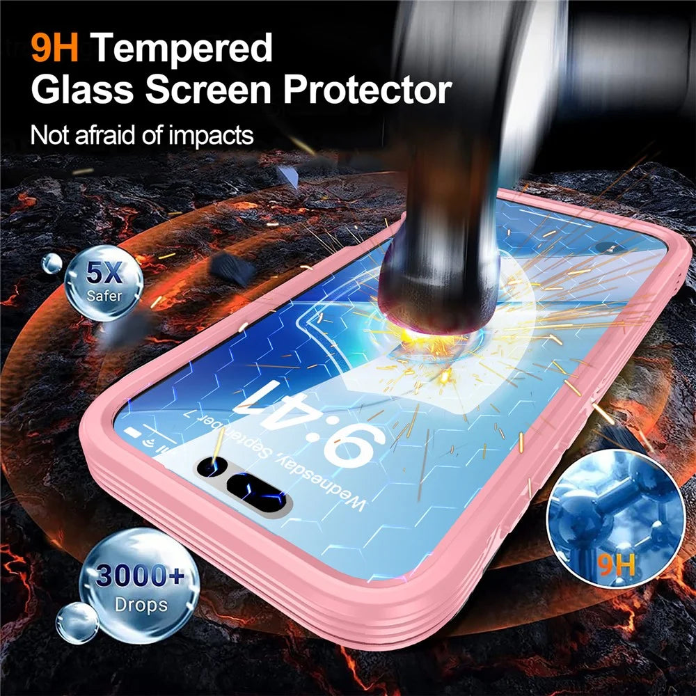 For iPhone 18 Pro Max / 17 Pro Max Case Compatible with MagSafe PC + TPU Phone Cover with Tempered Glass Screen Film - Pink - 2