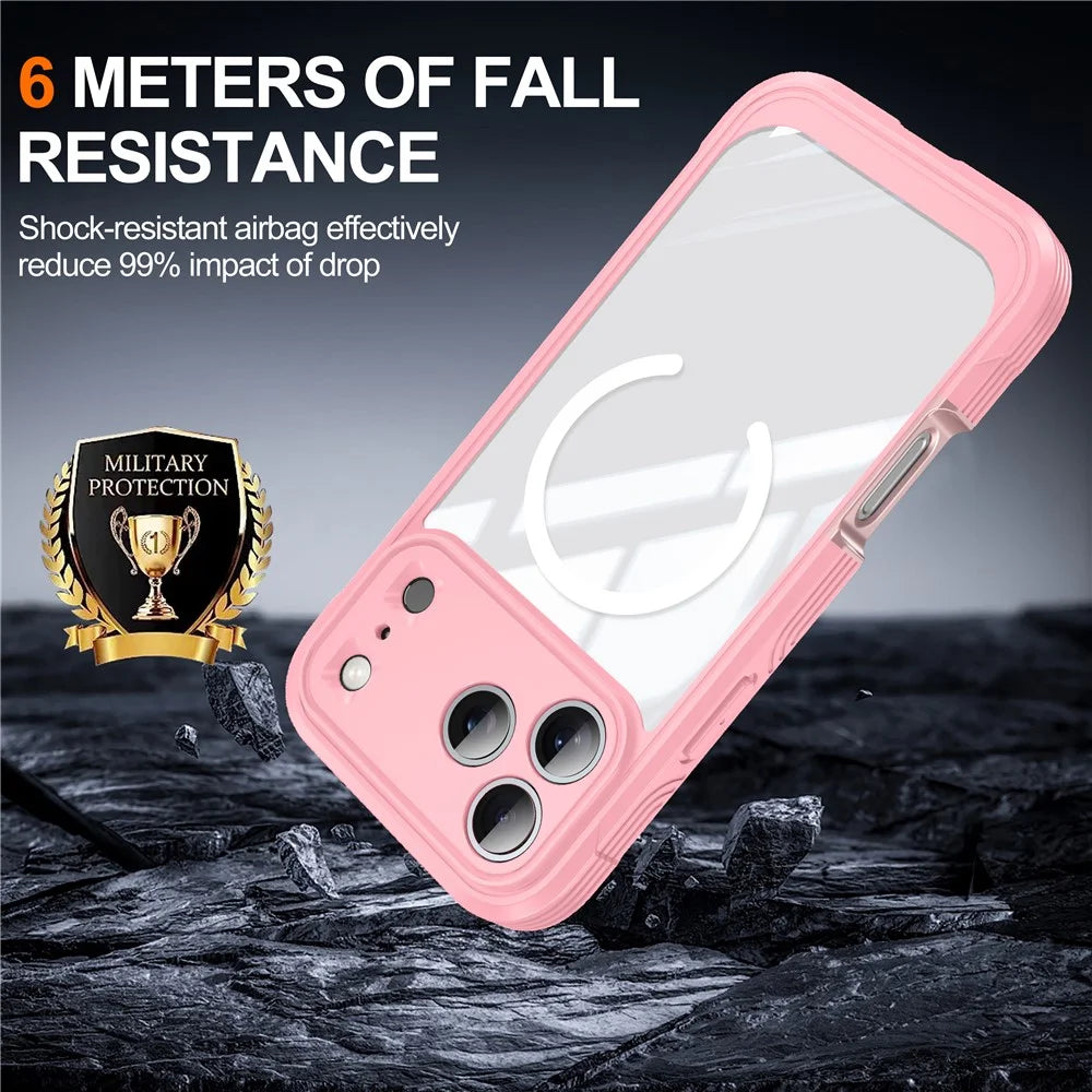 For iPhone 18 Pro Max / 17 Pro Max Case Compatible with MagSafe PC + TPU Phone Cover with Tempered Glass Screen Film - Pink - 3