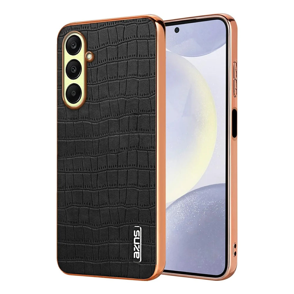 AZNS For Samsung Galaxy A18 5G / A18 4G / A17 5G / A17 4G / A26 5G Case Electroplating Crocodile Texture PU + TPU Phone Cover - Black - 1