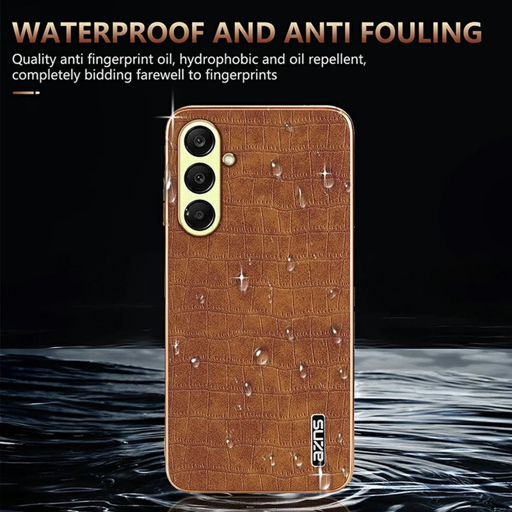 AZNS For Samsung Galaxy A18 5G / A18 4G / A17 5G / A17 4G / A26 5G Case Electroplating Crocodile Texture PU + TPU Phone Cover - Black - 7