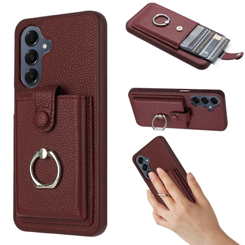 For Samsung Galaxy A18 5G / A18 4G / A17 5G / A17 4G / A26 5G Case with Ring Kickstand Drawing Type Card Slots Leather Back Cover - Wine Red - 1
