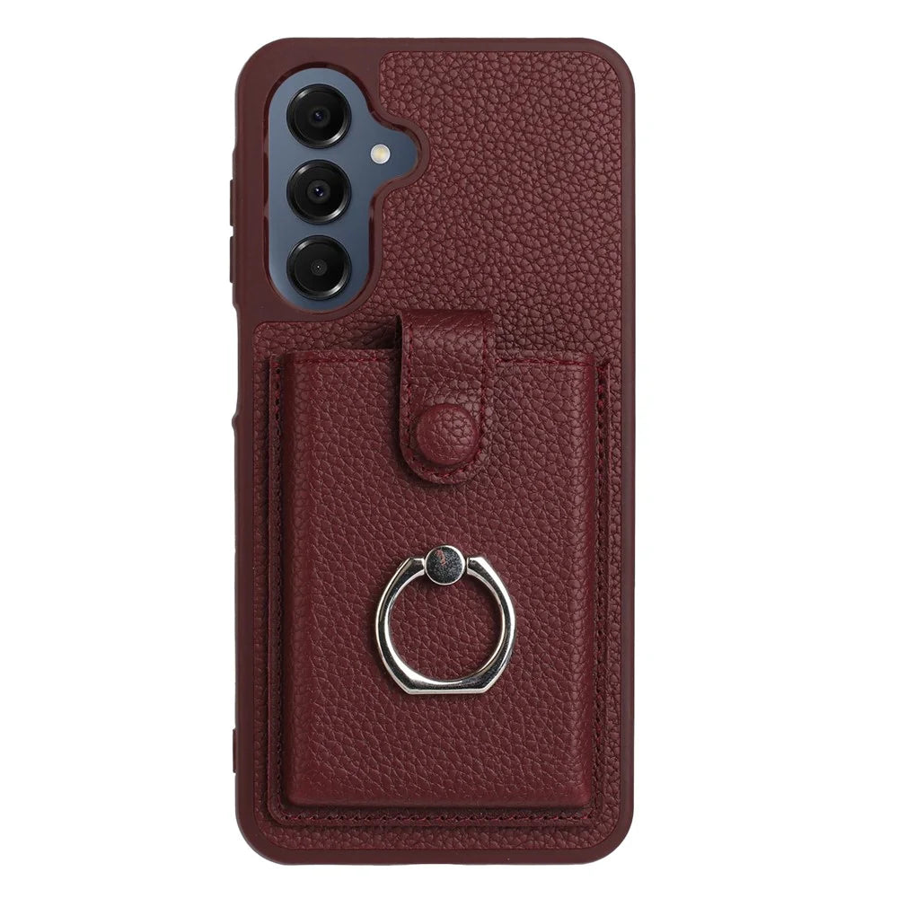 For Samsung Galaxy A18 5G / A18 4G / A17 5G / A17 4G / A26 5G Case with Ring Kickstand Drawing Type Card Slots Leather Back Cover - Wine Red - 2