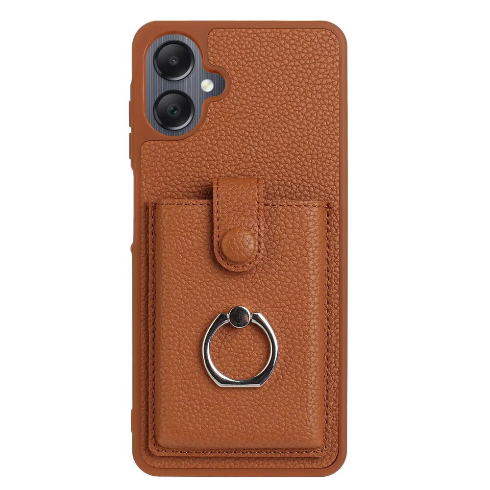 For Samsung Galaxy A08 5G / A08 4G / A07 4G / A06 4G / A06 5G Case with Ring Kickstand Drawing Type Card Slots Leather Back Cover - Brown - 2