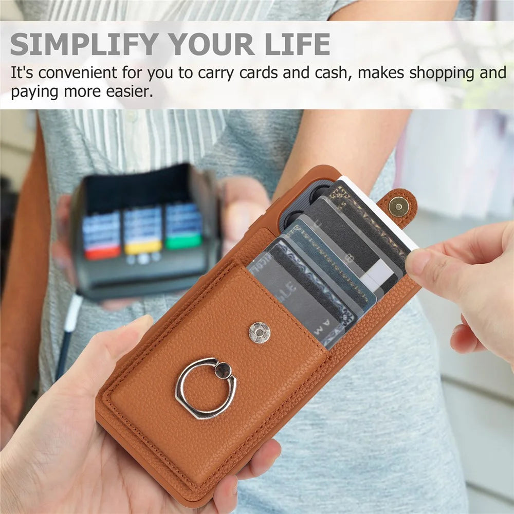 For Samsung Galaxy A08 5G / A08 4G / A07 4G / A06 4G / A06 5G Case with Ring Kickstand Drawing Type Card Slots Leather Back Cover - Brown - 7