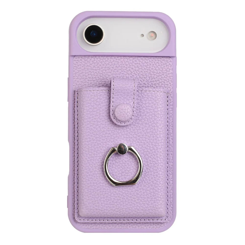 For iPhone Air Case with Ring Kickstand Drawing Type Card Slots Leather Back Cover - Purple - 2
