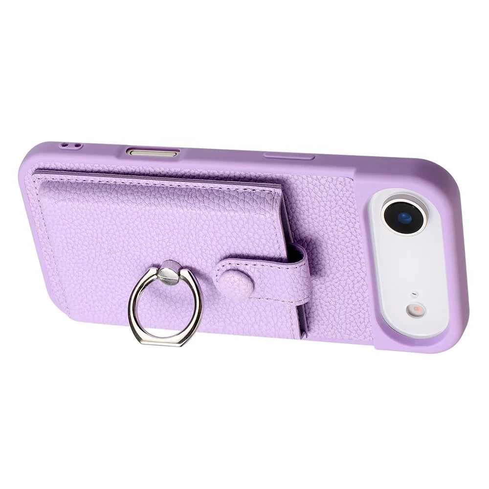 For iPhone Air Case with Ring Kickstand Drawing Type Card Slots Leather Back Cover - Purple - 3