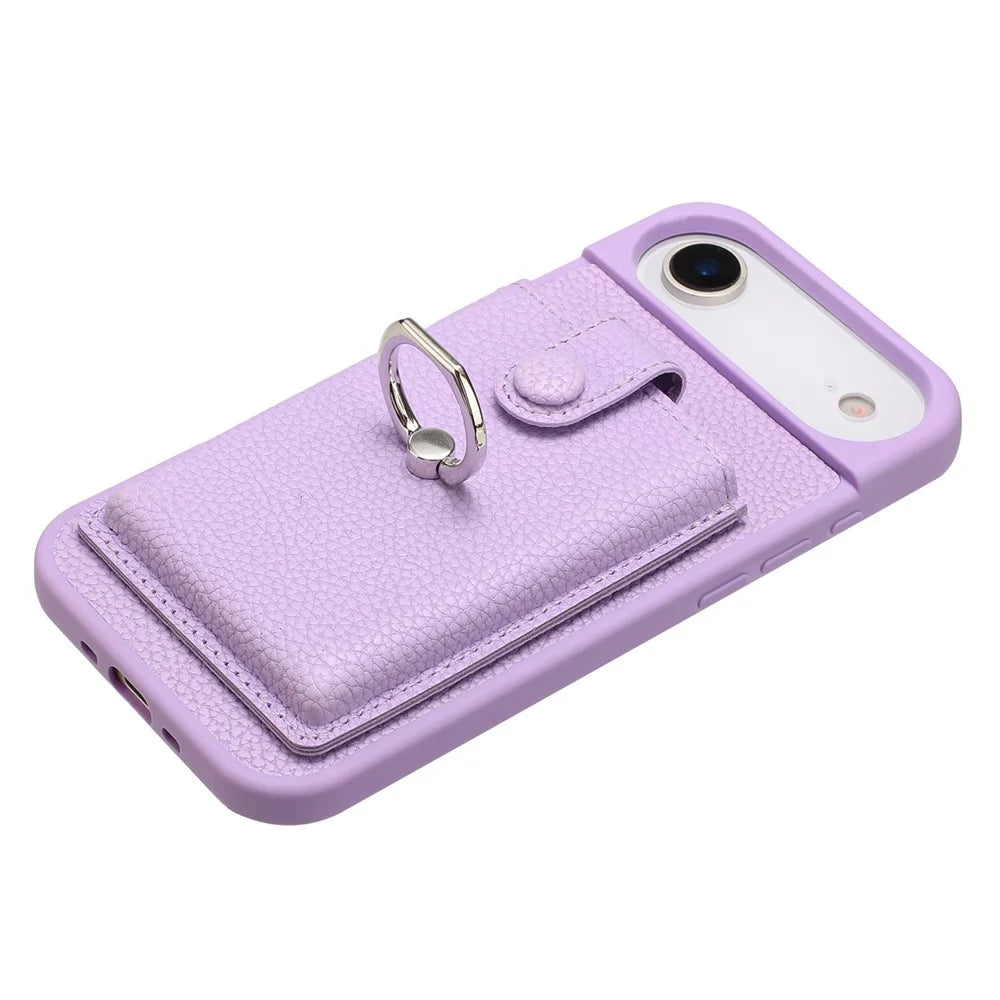 For iPhone Air Case with Ring Kickstand Drawing Type Card Slots Leather Back Cover - Purple - 4