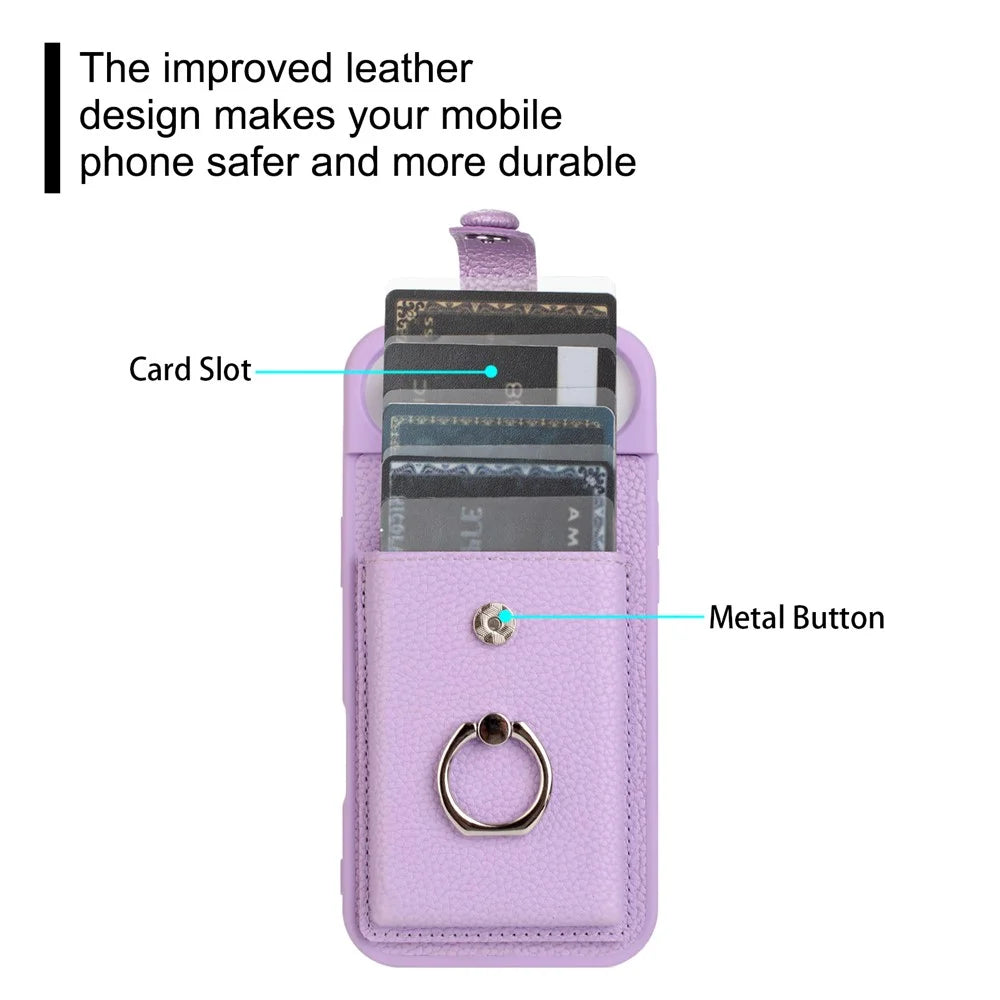 For iPhone Air Case with Ring Kickstand Drawing Type Card Slots Leather Back Cover - Purple - 5