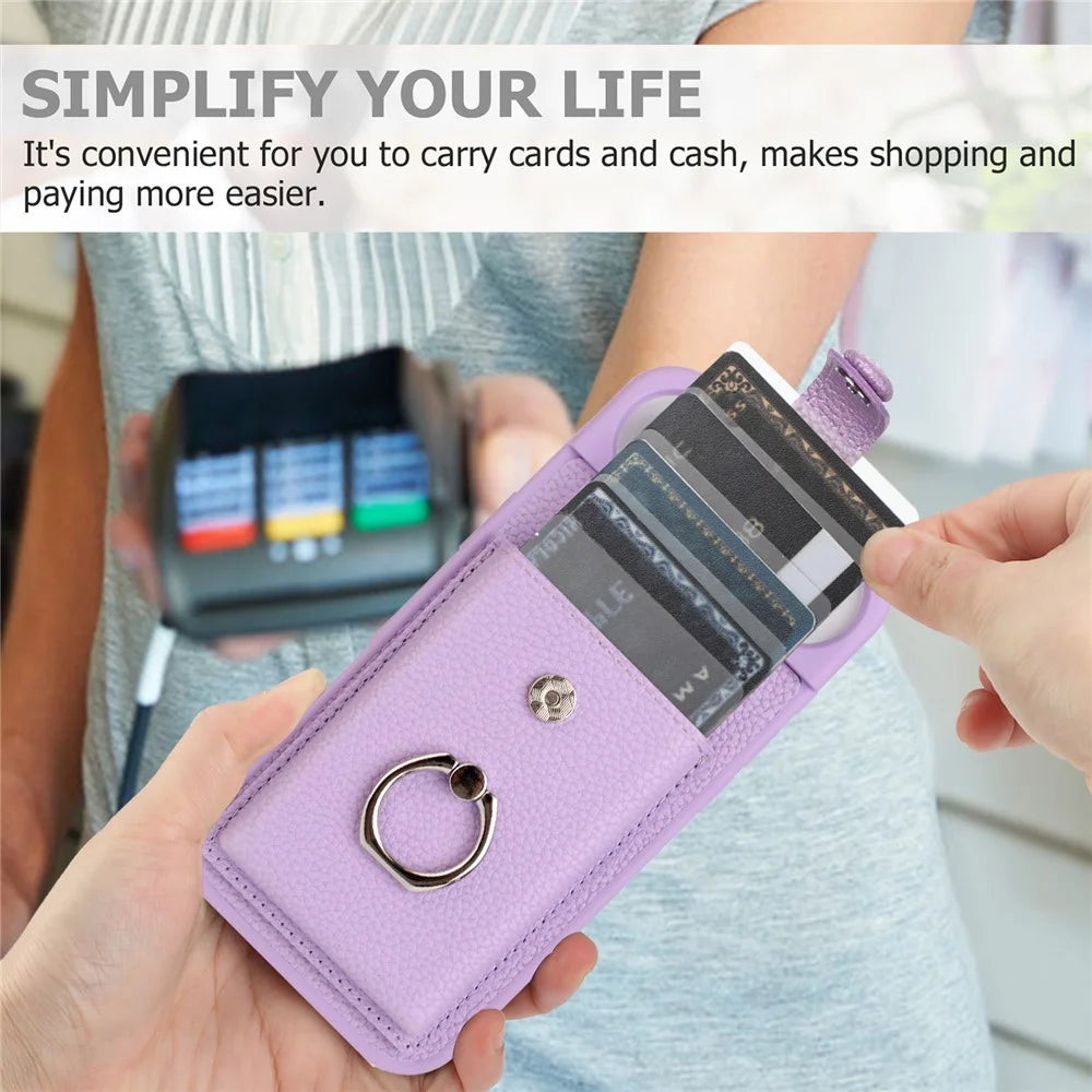 For iPhone Air Case with Ring Kickstand Drawing Type Card Slots Leather Back Cover - Purple - 6