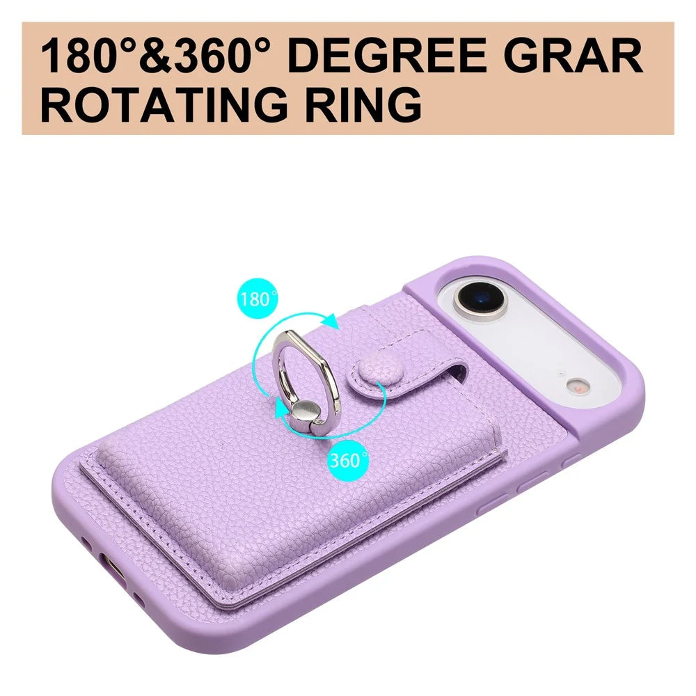 For iPhone Air Case with Ring Kickstand Drawing Type Card Slots Leather Back Cover - Purple - 7