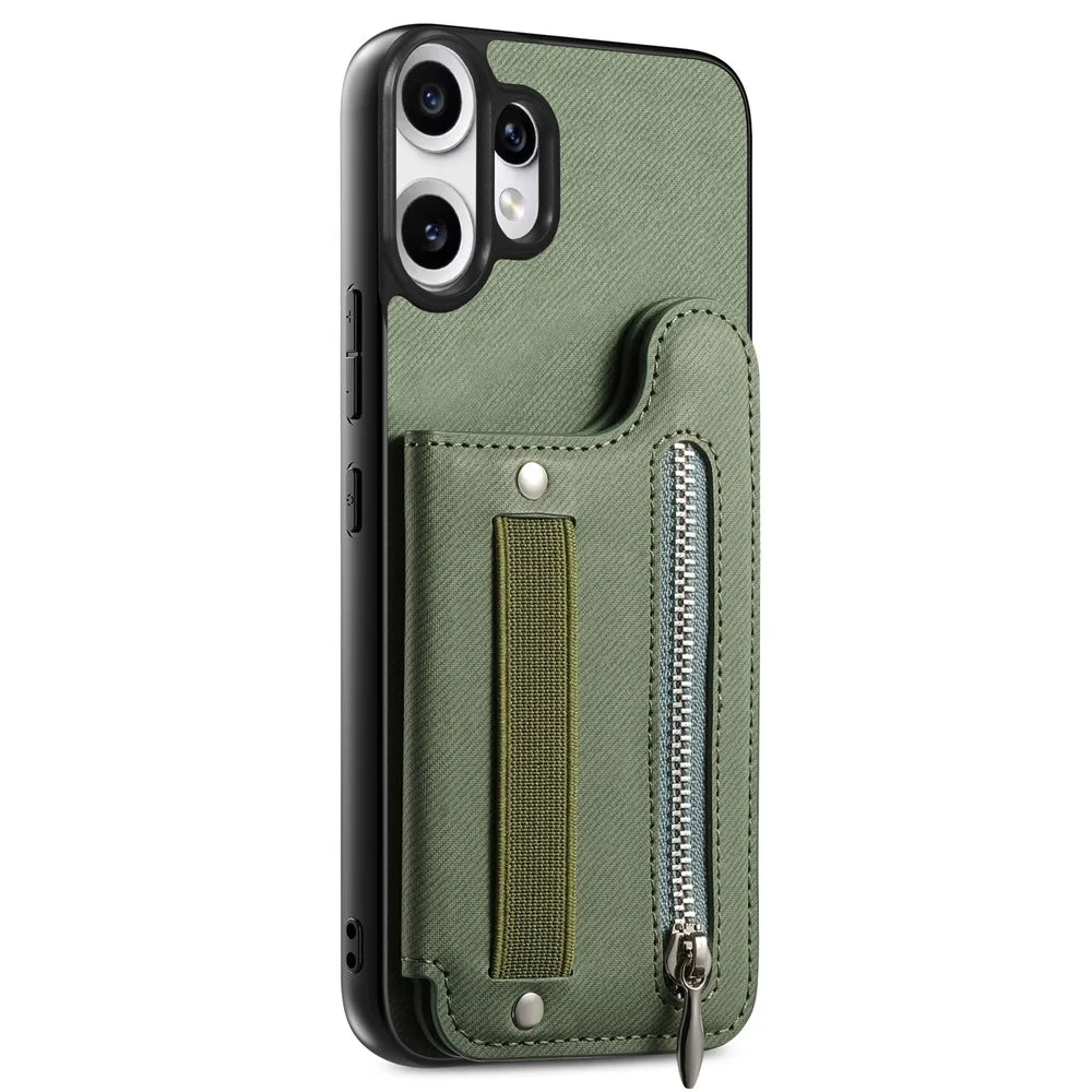 For Nothing CMF Phone 2 Pro Case RFID Blocking Card Holder Jeans Cloth Texture Leather Back Cover with Elastic Wristband - Green - 2