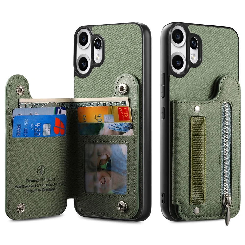 For Nothing CMF Phone 2 Pro Case RFID Blocking Card Holder Jeans Cloth Texture Leather Back Cover with Elastic Wristband - Green - 3