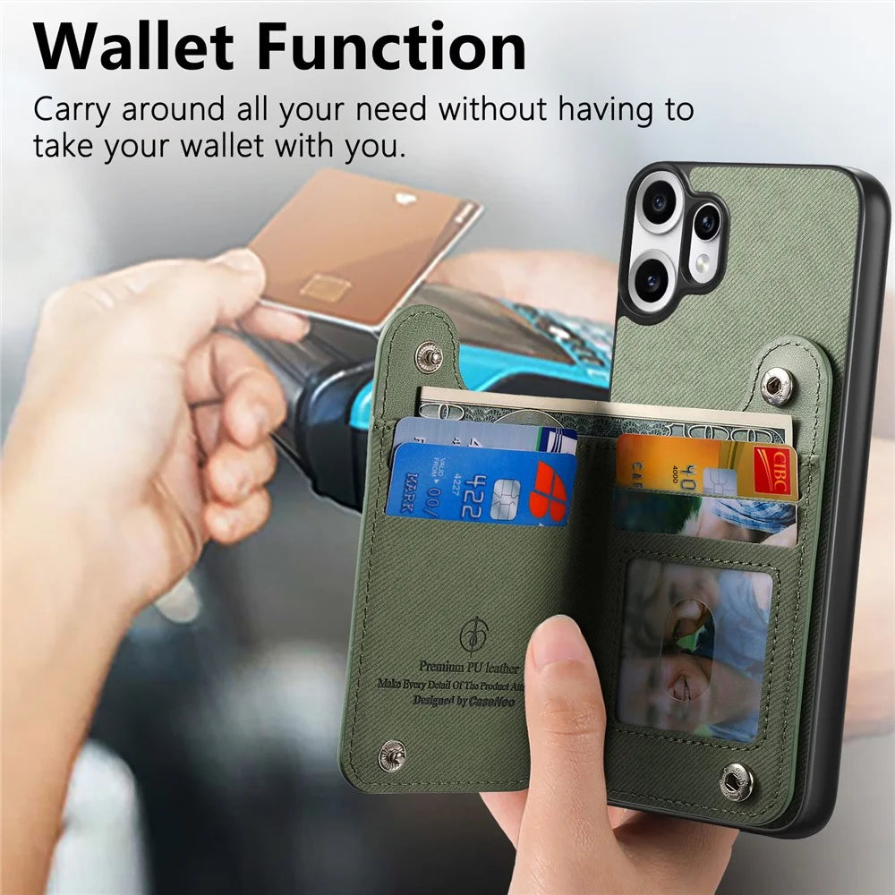 For Nothing CMF Phone 2 Pro Case RFID Blocking Card Holder Jeans Cloth Texture Leather Back Cover with Elastic Wristband - Green - 6