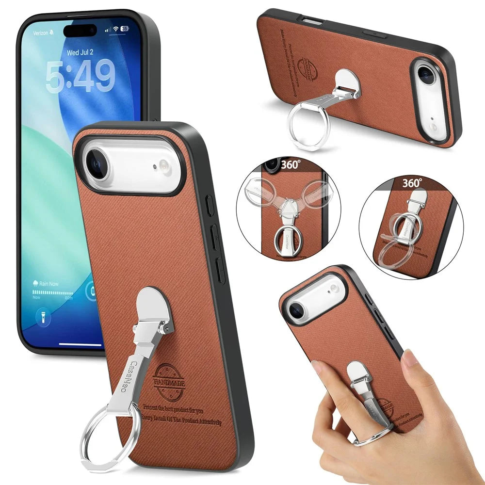 CASENEO BW-12 For iPhone Air Case Folding Kickstand Twill Texture Leather Back Cover - Brown - 1