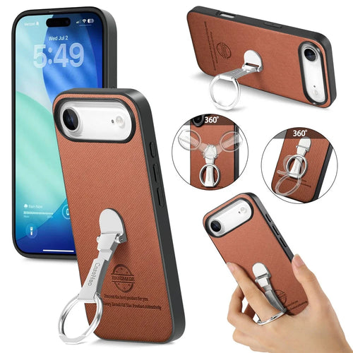 CASENEO BW-12 For iPhone Air Case Folding Kickstand Twill Texture Leather Back Cover - Brown - 1