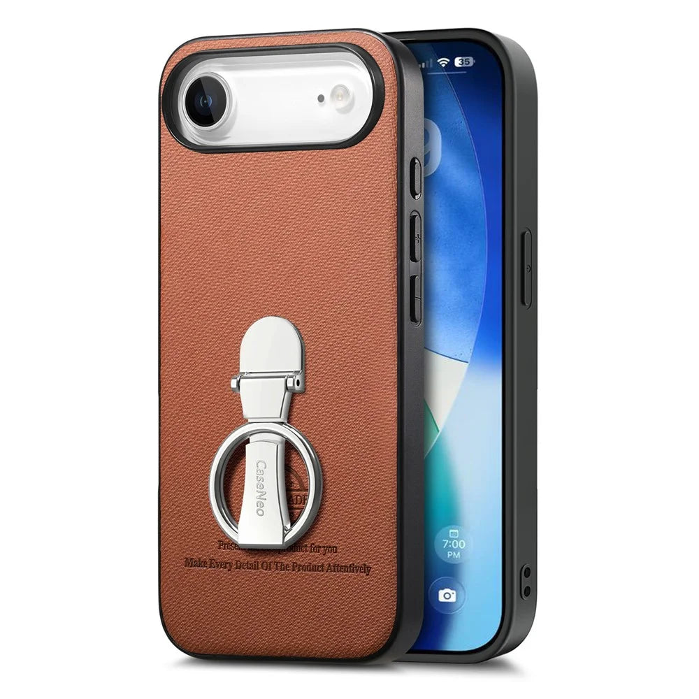 CASENEO BW-12 For iPhone Air Case Folding Kickstand Twill Texture Leather Back Cover - Brown - 2