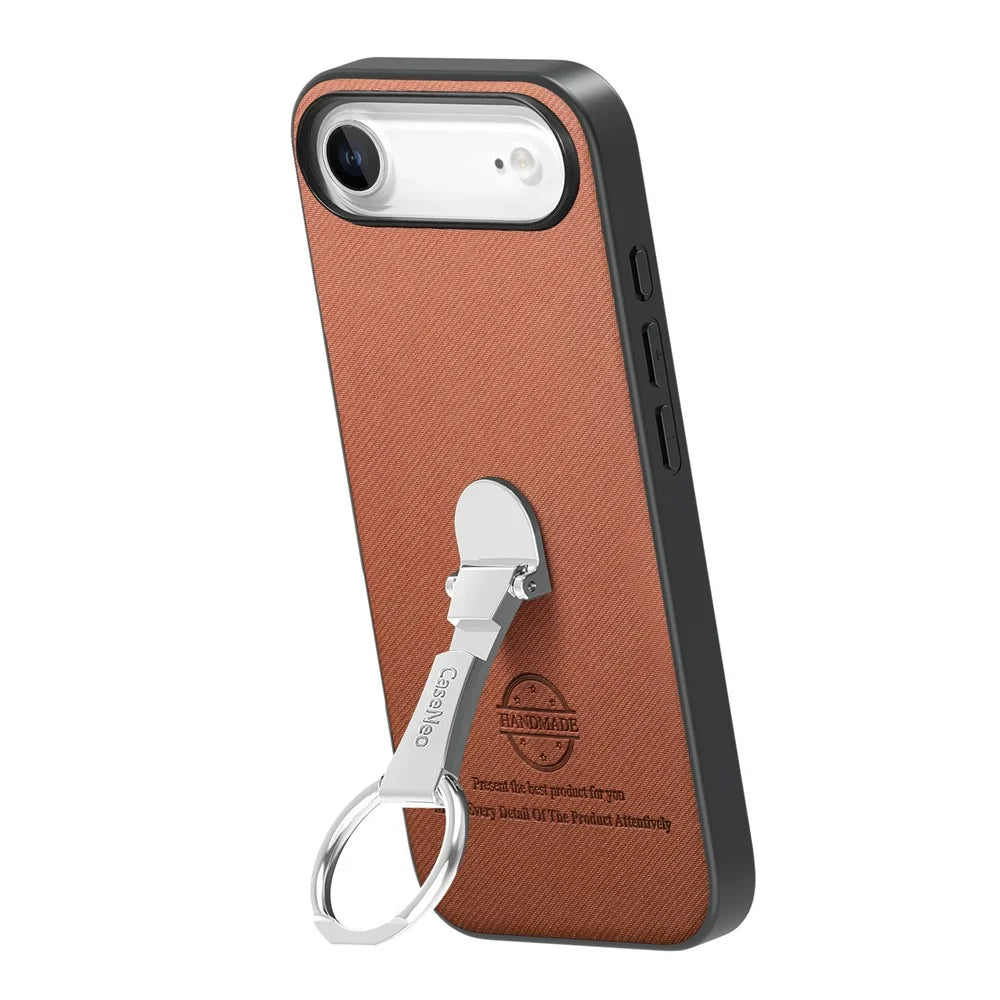 CASENEO BW-12 For iPhone Air Case Folding Kickstand Twill Texture Leather Back Cover - Brown - 4